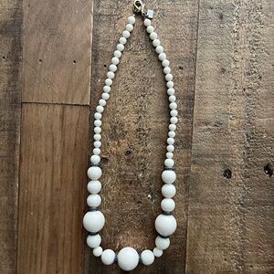 Lucite BR Banana Republic White Opaque w/Blue Beaded Necklace 18"